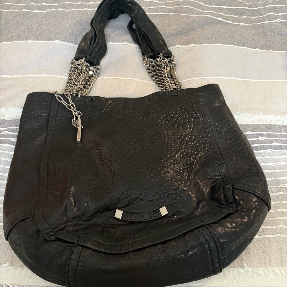 Jimmy Choo Black Leather Chain Strap Bag